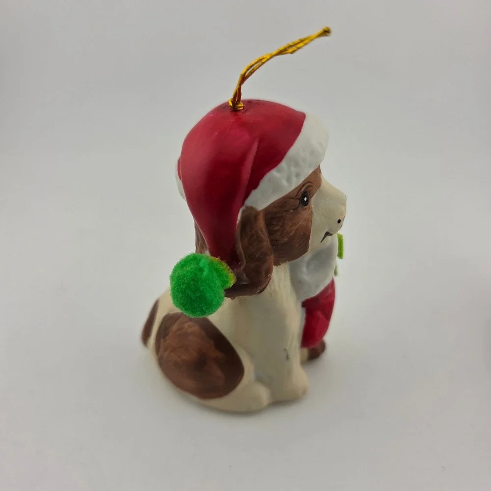 Giftco Cat‎ Gift Box Puppy Santa Hat 1986 Porcelain Bell Christmas Ornaments VTG